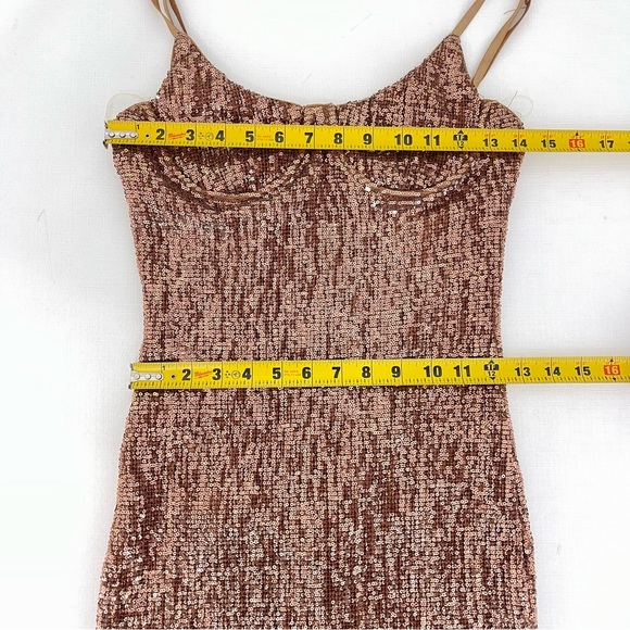 HONEYBUM sequin COPPER BRONZE sequin SPARKLE Dress GLAM party dress Small chic - Picture 8 of 10